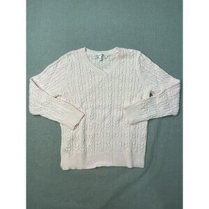 Croft & Barrow Women's White Knit V-Neck Long Sleeve Large Sweater Tops USED